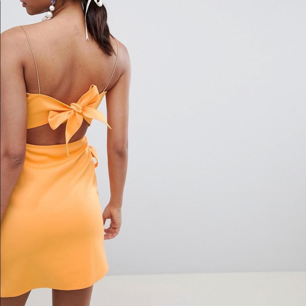 ASOS Design Orange Scuba Wrap Front Bow Tie Dress